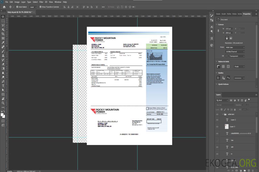 Facture commerciale du service public d'électricité de Rocky Mountain Power, SCR template